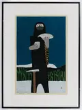 Azechi Umetaro, Mountaineer with Cup and Bird, Woodblock Print