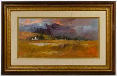 Snow on the Peaks by Ted Goerschner, Oil on Board, offered Oct 2019