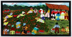 Bernice Sims, Strawberry Picking Time With Children, Acrylic on Canvas