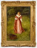 Girl With Picnic Hamper by Alfred W Bayes, Oil on Canvas, offered Mar 2019