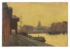 John Atkinson Grimshaw, Gloucester Dock, Oil on Canvas