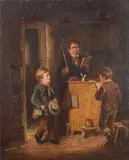 Mark William Langlois, Late for School, Oil on Canvas on Hardboard