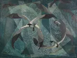 Seagulls in Flight by Mabel Swan, Oil on Masonite, offered Feb 2026