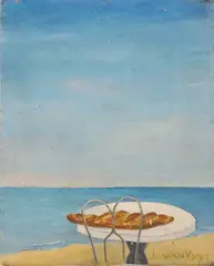 Lucien van Vyve, Table Top Ocean View, Oil On Canvas