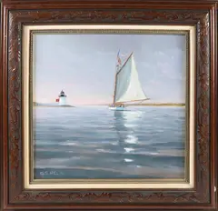 Sunset And The Endeavour Rounding Brant Point by G.S Hill, Oil On Panel, offered Feb 2026