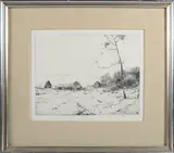 Chauncey Foster Ryder, Old Farmyard, Etching