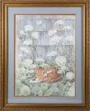 Barbara Van Winkelen, Tabby Cat Sleeping Amongst Queen Anne’s Lace, Watercolor On Paper
