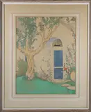 Untitled by Watercolor Gouache and, Pastel Painting of a Shaded Doorway with Clipper Ship Half Round Window, offered Jul 2026