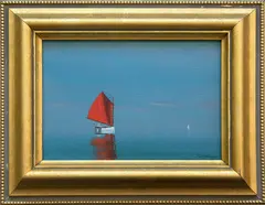 Robert Stark Jr., Red Sail on Calm Waters, Oil on Canvas