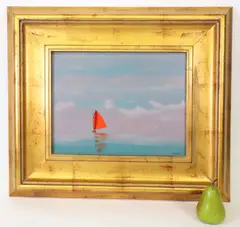 Robert Stark Jr., Red Sail Catboat with Luminous Sky, Oil on Canvas