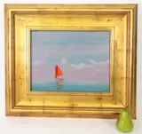 Robert Stark Jr., Red Sail Catboat with Luminous Sky, Oil on Canvas