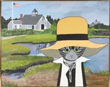Maggie Meredith, Grey Tabby at the Life Saving Museum, Oil on Canvas