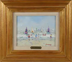 Children Playing in the surf with Sailboats in the Distance by Jean-Pierre Dubord, Oil on Canvas, offered Jul 2026