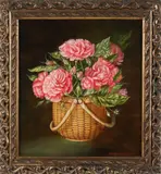 Irmgard Arvin, Nantucket Basket with Dianthus Bouquet, Oil on Board