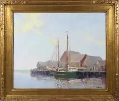 Henry Stephens Eddy, Sunday Morning, Old North Wharf, Oil on Canvas