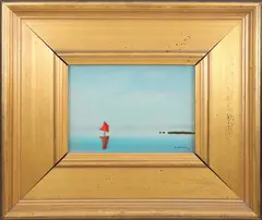 Robert Stark Jr., Red Sail on the Pond, Oil on Canvas