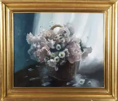 Paul Longenecker, Floral Still Life with Basket, Oil on Canvas