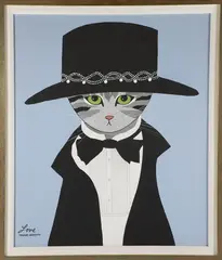 Tuxedo Dressed Cat in a Black Hat by Maggie Meredith, Oil on Canvas, offered Apr 2026