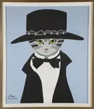 Maggie Meredith, Tuxedo Dressed Cat in a Black Hat, Oil on Canvas