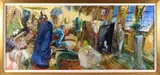 John Devaney, Auction in a Yellow Room, Oil on Canvas