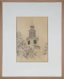Unitarian Universalist Church Town Clock by John Hughes, Pencil Drawing, offered Apr 2026
