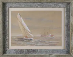 Frederick Tordoff, Racing Around The Nantucket Lightship, Gouache on Paper