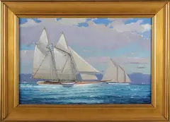 Fresh Breeze Nantucket Schooner by William Lowe, Oil on Linen, offered Aug 2026