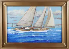 Hard Driving Schooner Passing Angeles Gate Los Angeles Harbor by William Lowe, Oil on Canvas, offered Aug 2026