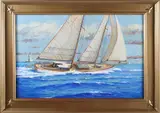 William Lowe, Hard Driving Schooner Passing Angeles Gate Los Angeles Harbor, Oil on Canvas