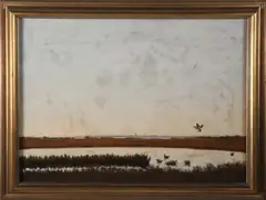 Robert Stark Jr., Mallards Landing In The Marsh, Oil on Canvas