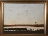 Robert Stark Jr., Mallards Landing In The Marsh, Oil on Canvas