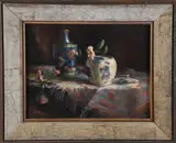 Dee Macy, Chinese Tabletop Still Life, Oil on Canvas