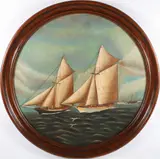 Decorative Round, America’s Cup Race, Oil on Panel