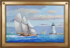 Passing Angeles Gate Los Angeles Harbor by William Lowe, Oil on Linen, offered Aug 2026