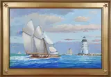 William Lowe, Passing Angeles Gate Los Angeles Harbor, Oil on Linen