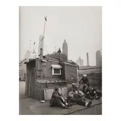 Berenice Abbott, 'Shelter on the Water Front, Coenties Slip, Pier 5, East River, Manhattan', 1938, Gelatin silver print; the photographer's Federal Art Project / 'Changing New York' stamps