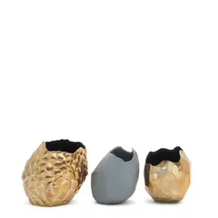 David Wiseman, Two Faceted Vases and One Tufted Vase (Three Total Works), porcelain, bronze, the porcelain vase signed and dated 'David Wiseman 2004',  the bronze vases stamped with artist's mark
