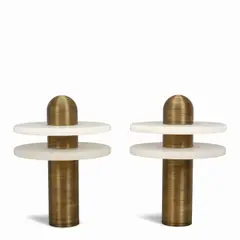Apparatus, Pair of Median Table Lamps, fluted brass, alabaster, each with dated Apparatus sticker on underside
