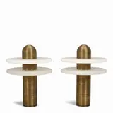 Apparatus, Pair of Median Table Lamps, fluted brass, alabaster, each with dated Apparatus sticker on underside
