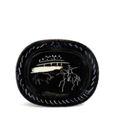 Pablo Picasso, Corrida sur fond noir (Ramié 198), 1953, Glazed white earthenware plate partially engraved painted in blue, green, red, white and black