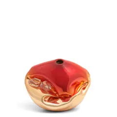 Jeff Zimmerman, Unique Crumpled Sculptural Vessel, silver-mirrorized translucent hand-blown glass with red colored top and glass crystals
