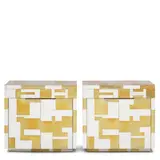 Pair of PE 200 Cityscape Bar Cabinets by Paul Evans, for Directional, patchwork chromed-metal and brass, each etched 'AN ORIGINAL Paul Evans' on back panel, sold Jul 2025