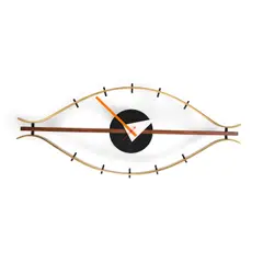 George Nelson, Eye Clock, walnut-stained wood, brass, patinated metal, plastic