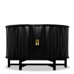 Modernist Style, Custom Demilune Cabinet, ebonized wood, brass