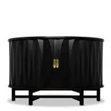 Modernist Style, Custom Demilune Cabinet, ebonized wood, brass