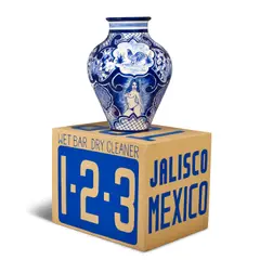 Eduardo Sarabia, Vase on Box Stand, hand-painted and glazed earthenware, acrylic on wood
