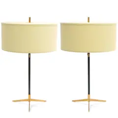 Thomas O'Brien, Pair of Caron Table Lamps, , bronze, brass, linen shade
