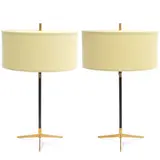 Thomas O'Brien, Pair of Caron Table Lamps, , bronze, brass, linen shade