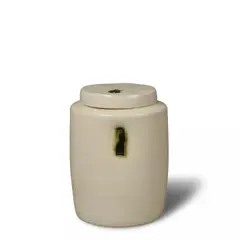 Lidded Jar by Edmund de Waal, creamy white celadon glazed porcelain with vivid green highlights, impressed with maker's mark, sold Jul 2025