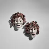 Professor Eugenio Pattarino, 'Comedy and Tragedy' Masks, Serraglini Oggetti, glazed earthenware, one with painted script mark 'PROF